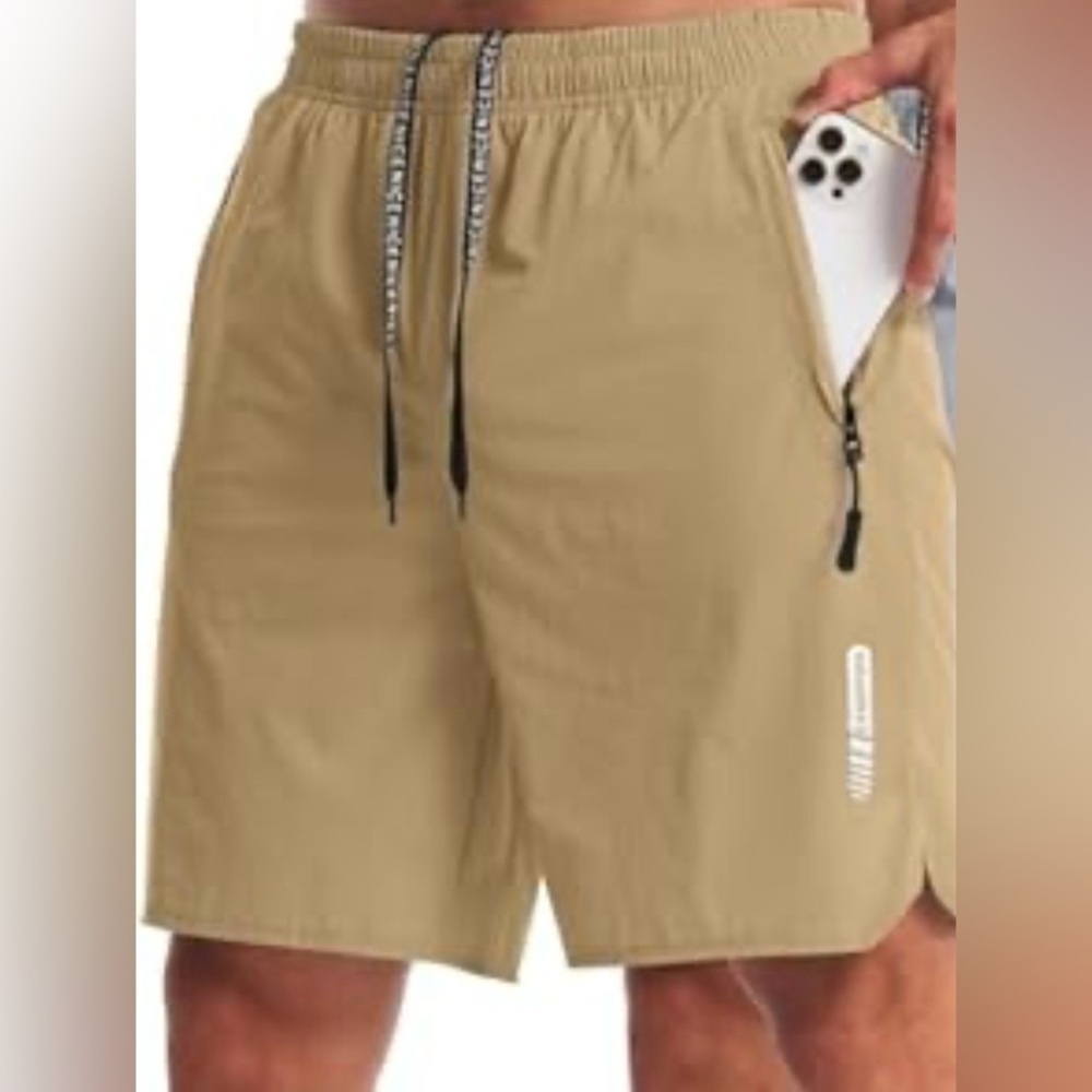 Canghpgin men’s size XL lightweight workout Athletic shorts in tan